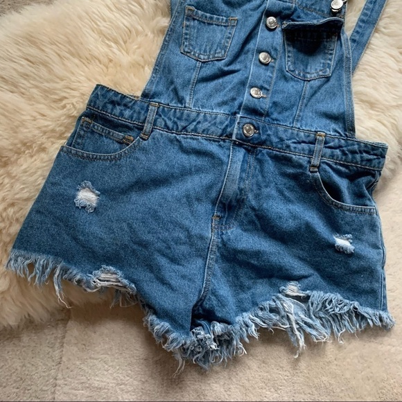 Forever 21 Overalls Cut Off Short Denim Jeans Medium M - Picture 5 of 8